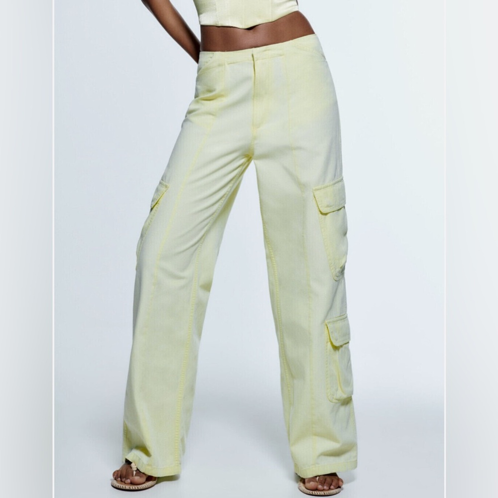 Zara Light Yellow Cargo Pants